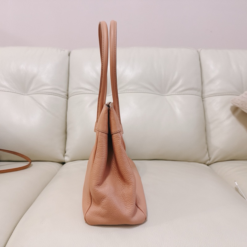 85成新 TODS tote 托特包 粉橘粉色 有附防塵-17