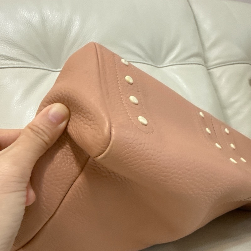 85成新 TODS tote 托特包 粉橘粉色 有附防塵-21