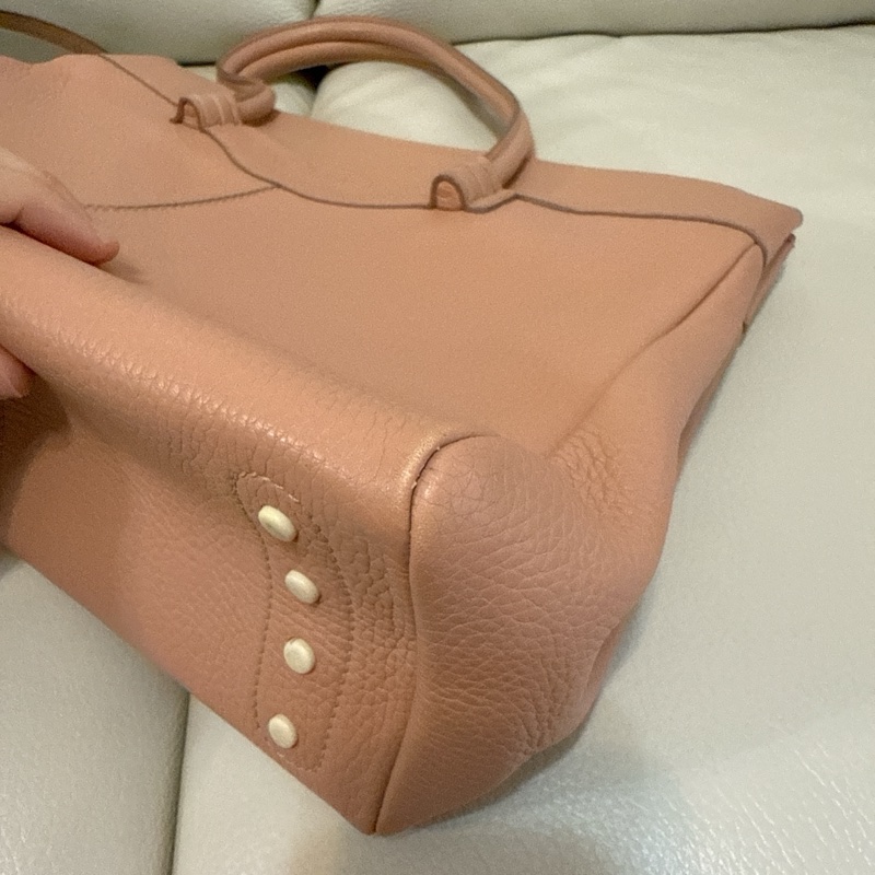 85成新 TODS tote 托特包 粉橘粉色 有附防塵-24