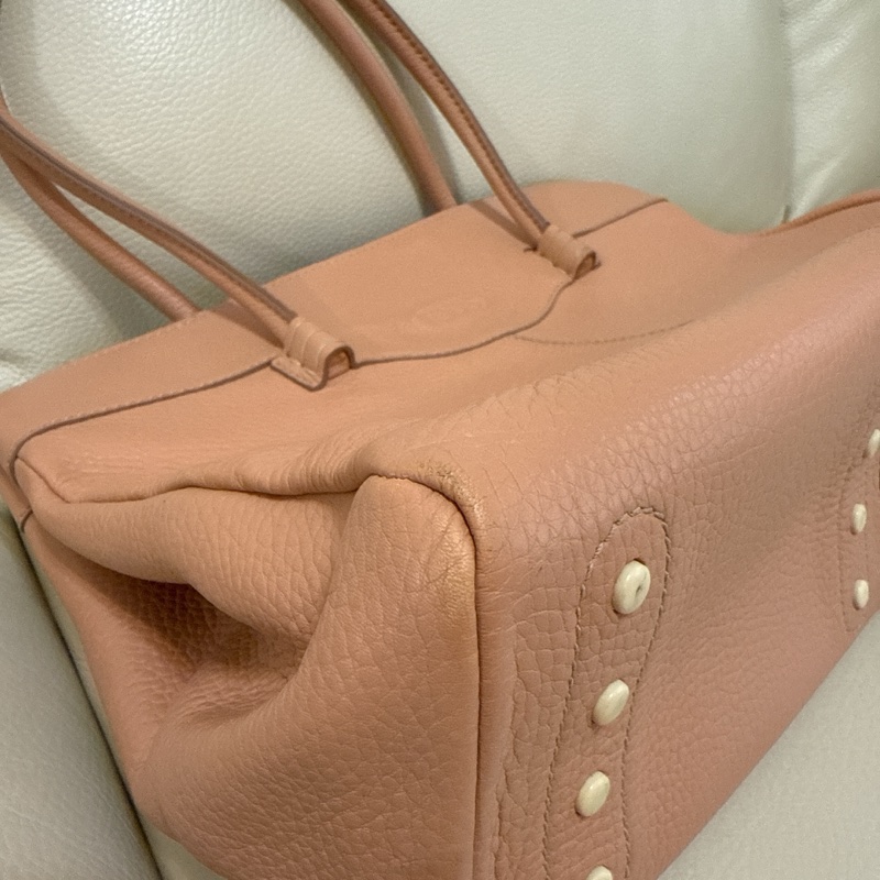 85成新 TODS tote 托特包 粉橘粉色 有附防塵-26