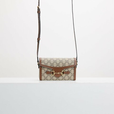 二手Gucci 1955橫版手機包/棕色