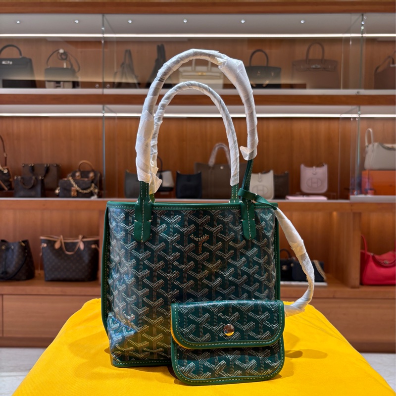 【現貨|稀有款!雙面設計】Goyard Anjou Mini 20 綠色子母包|雙面可翻帆布 × 真皮|輕巧百搭|附同色小包-1