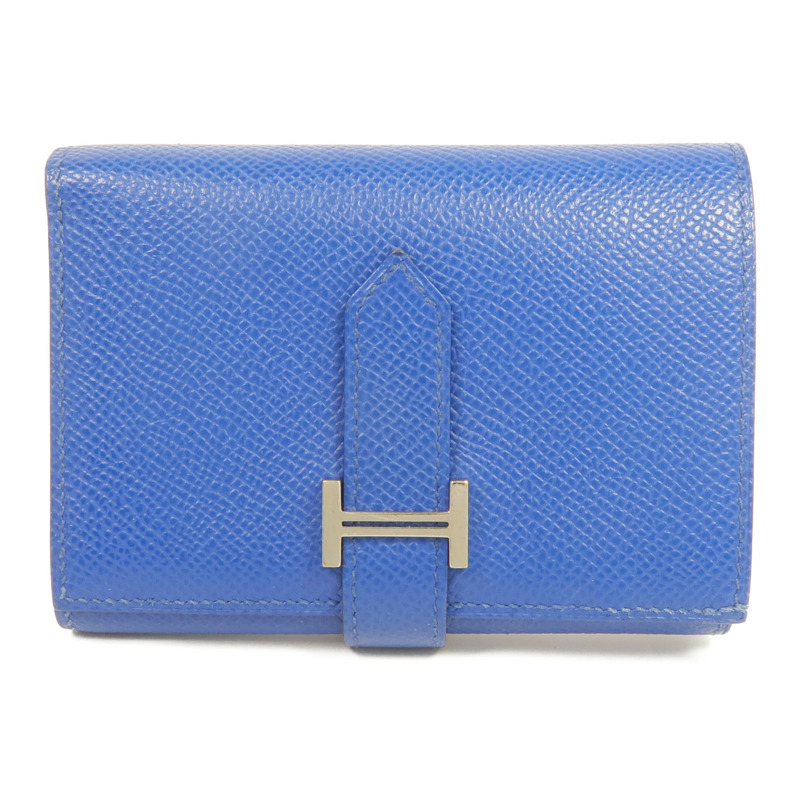HERMES Epsom皮革Bearn Verso Wallet銀扣錢包Bleu Saphir-0