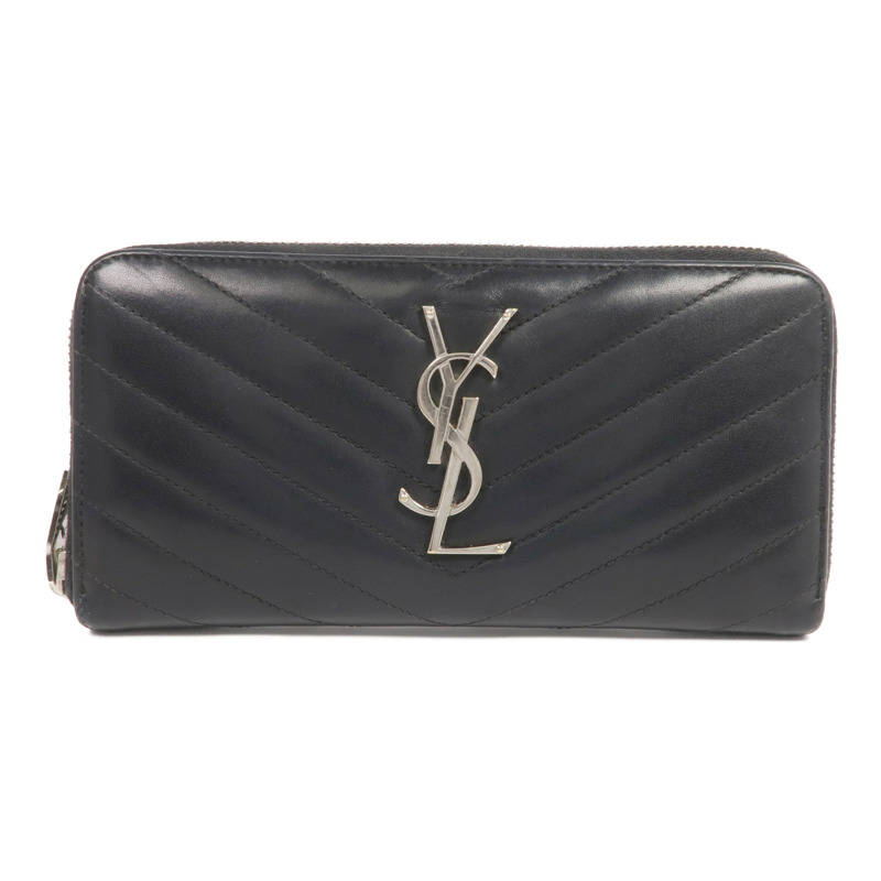 SAINT LAURENT 皮革Long Zipper Wallet銀扣長錢包-0