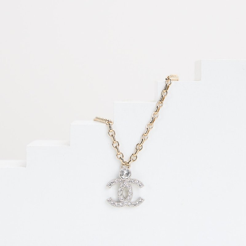 二手Chanel 25V 水鑽雙C項鍊-0