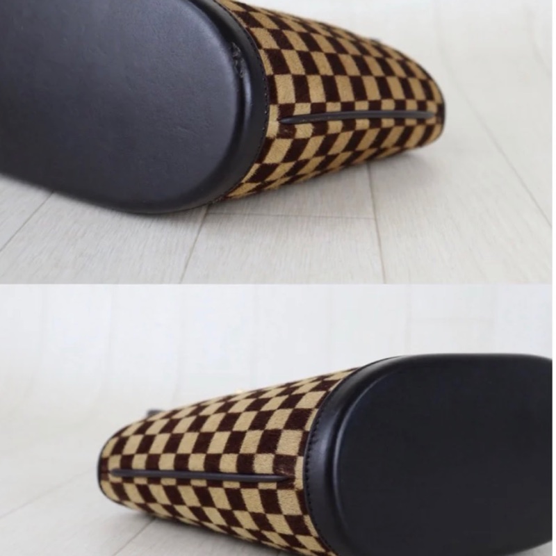 「JL精品代購」 9新 LV棋盤格馬毛菜籃子手拎包-5