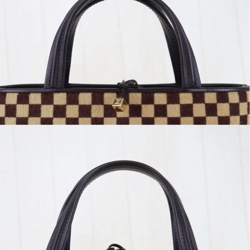 「JL精品代購」 9新 LV棋盤格馬毛菜籃子手拎包-6