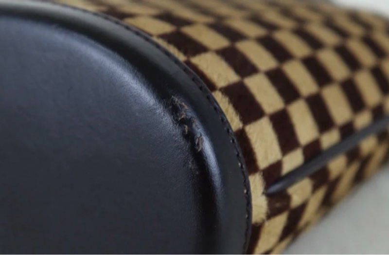 「JL精品代購」 9新 LV棋盤格馬毛菜籃子手拎包-10