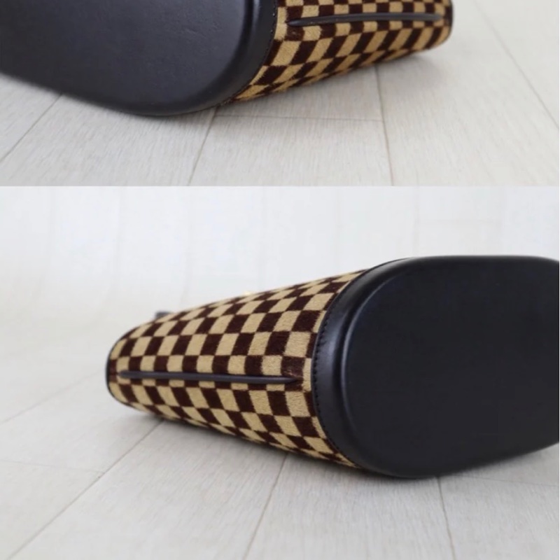 「JL精品代購」 9新 LV棋盤格馬毛菜籃子手拎包-12