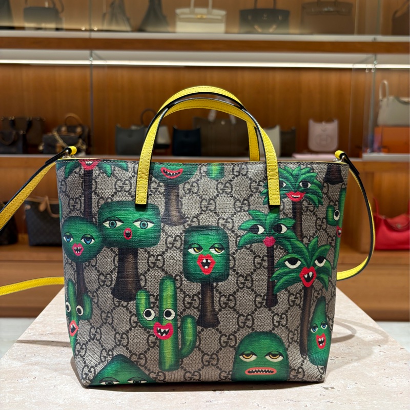 【現貨!限量潮流款】Gucci Smiling Tote 微笑植物托特包|GG Supreme × 藝術聯名|獨特視覺 × 實用托特包設計-5