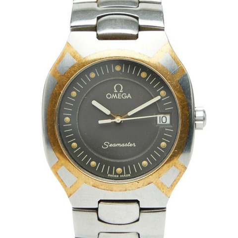 歐米茄海馬系列北極星石英腕錶，灰色錶盤，不鏽鋼錶殼，黃金錶帶，男款，OMEGA