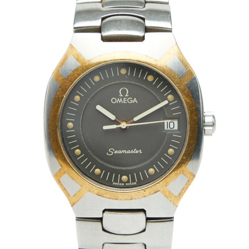 歐米茄海馬系列北極星石英腕錶,灰色錶盤,不鏽鋼錶殼,黃金錶帶,男款,OMEGA-0