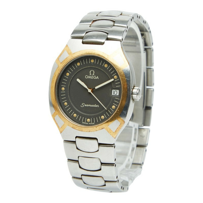 歐米茄海馬系列北極星石英腕錶,灰色錶盤,不鏽鋼錶殼,黃金錶帶,男款,OMEGA-1