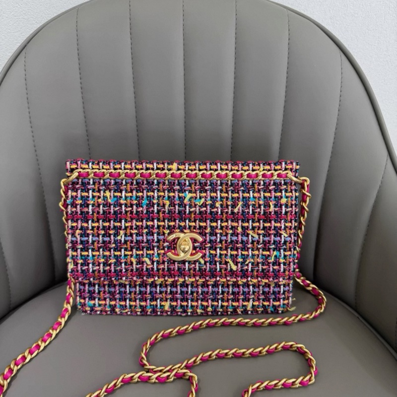 Chanel 香奈兒 23A春夏新款 彩色羊毛斜紋軟呢 單肩斜挎包鏈條包 芯片款-0