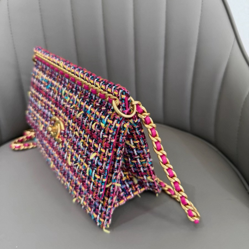 Chanel 香奈兒 23A春夏新款 彩色羊毛斜紋軟呢 單肩斜挎包鏈條包 芯片款-3