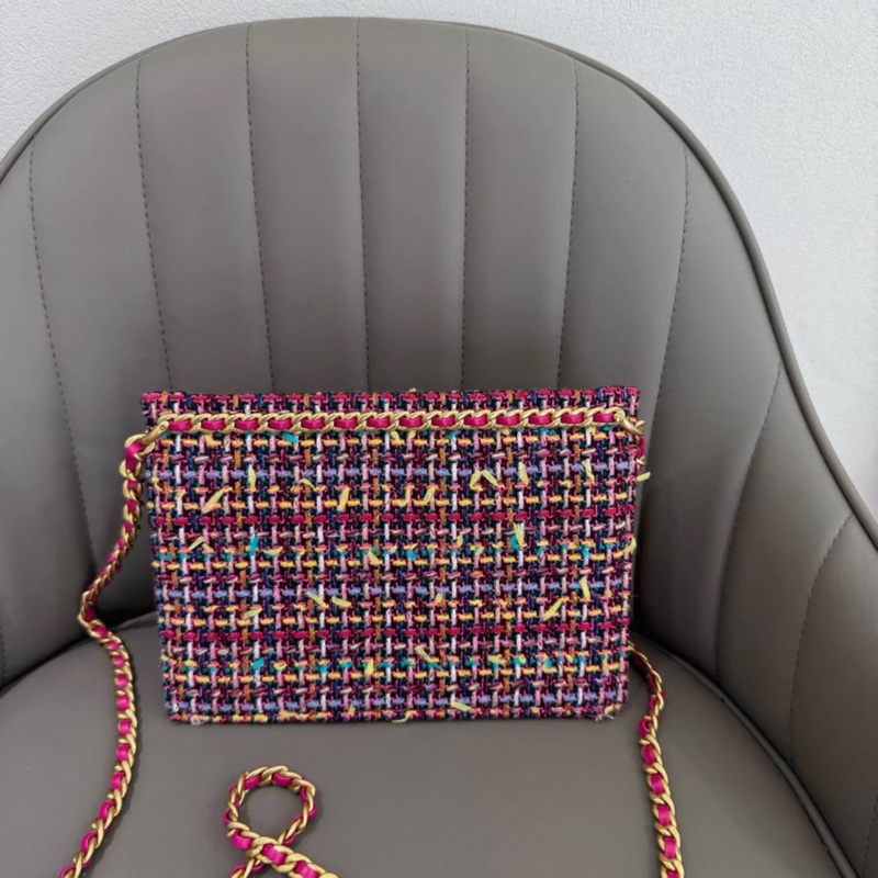 Chanel 香奈兒 23A春夏新款 彩色羊毛斜紋軟呢 單肩斜挎包鏈條包 芯片款-5