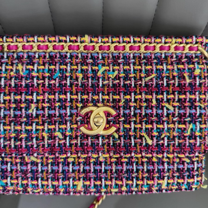 Chanel 香奈兒 23A春夏新款 彩色羊毛斜紋軟呢 單肩斜挎包鏈條包 芯片款-6
