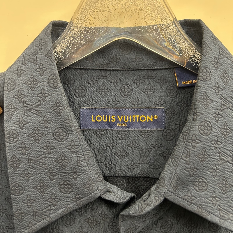 Lv Mini Monogram 深藍印花logo短袖襯衫-2
