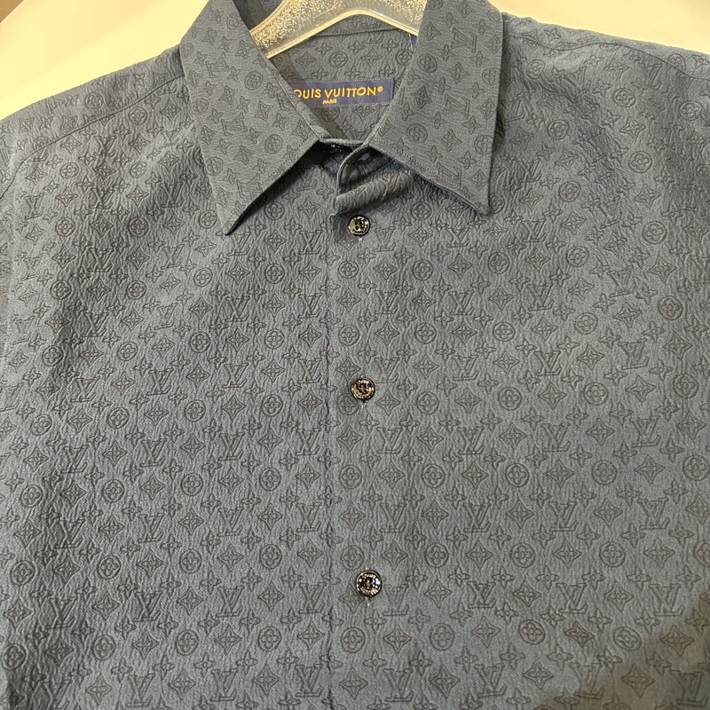 Lv Mini Monogram 深藍印花logo短袖襯衫-3