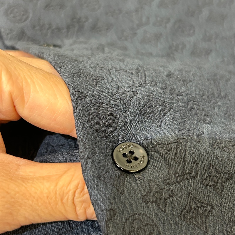 Lv Mini Monogram 深藍印花logo短袖襯衫-4