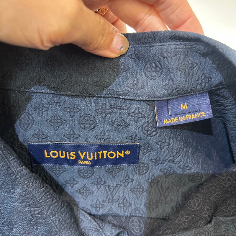Lv Mini Monogram 深藍印花logo短袖襯衫-5