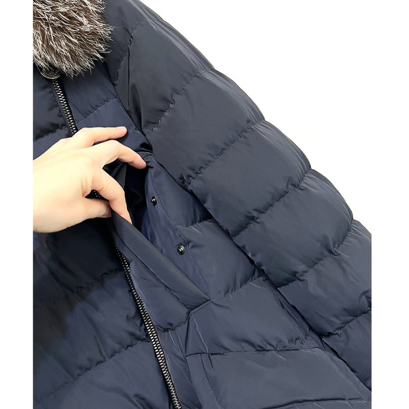 MONCLER 藍黑毛領長版羽絨外套 2.M / 真毛領可拆 / 二穿-5