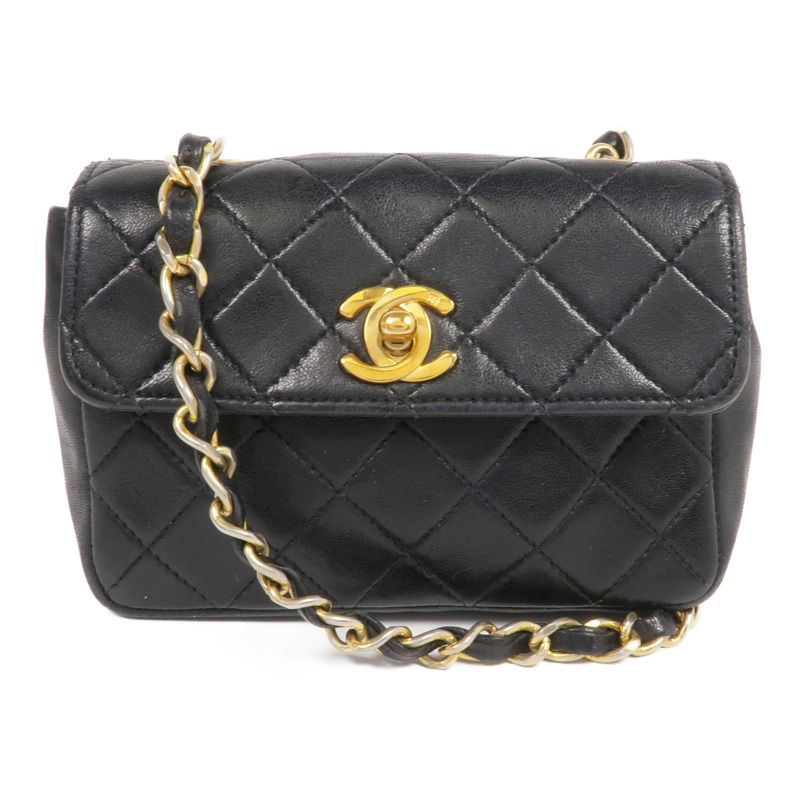 CHANEL 羊皮皮革Chain Shoulder金扣鏈帶肩背袋-0