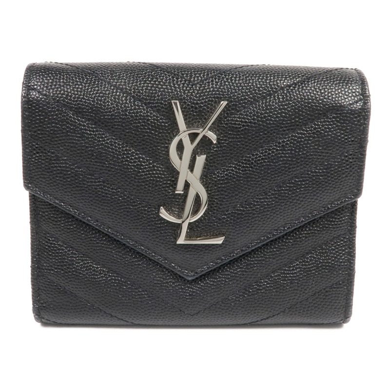 SAINT LAURENT 牛皮皮革Trifold Wallet銀扣錢包-0