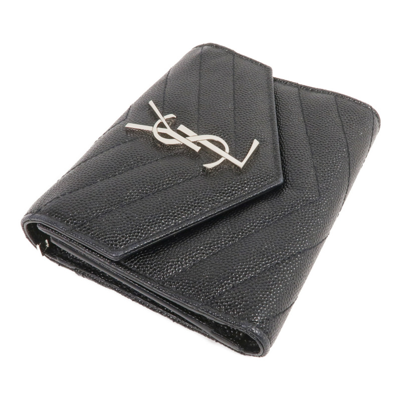 SAINT LAURENT 牛皮皮革Trifold Wallet銀扣錢包-3