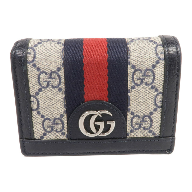 GUCCI 塗層帆布/皮革Ophidia Card Case Wallet銀扣錢包-0