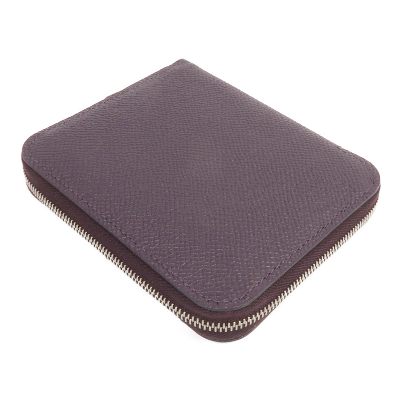 HERMES Epsom皮革Silk'In Compact Wallet銀扣錢包Cassis-4