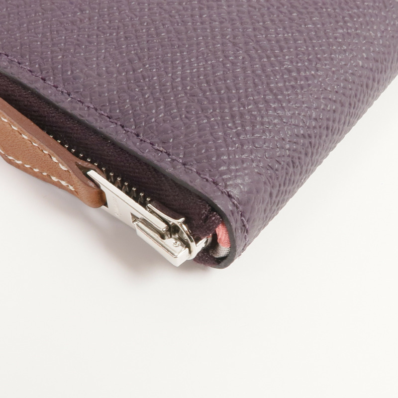 HERMES Epsom皮革Silk'In Compact Wallet銀扣錢包Cassis-7