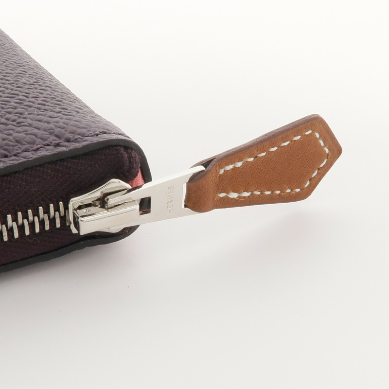 HERMES Epsom皮革Silk'In Compact Wallet銀扣錢包Cassis-10