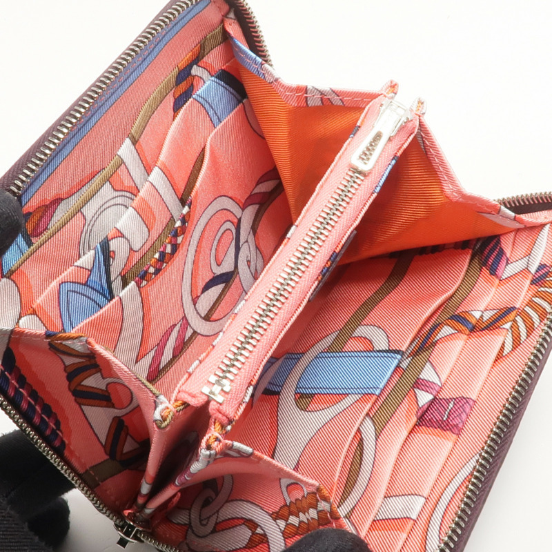 HERMES Epsom皮革Silk'In Compact Wallet銀扣錢包Cassis-11