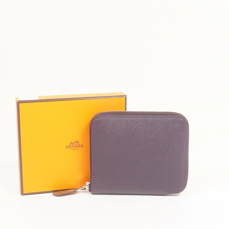 HERMES Epsom皮革Silk'In Compact Wallet銀扣錢包Cassis-15