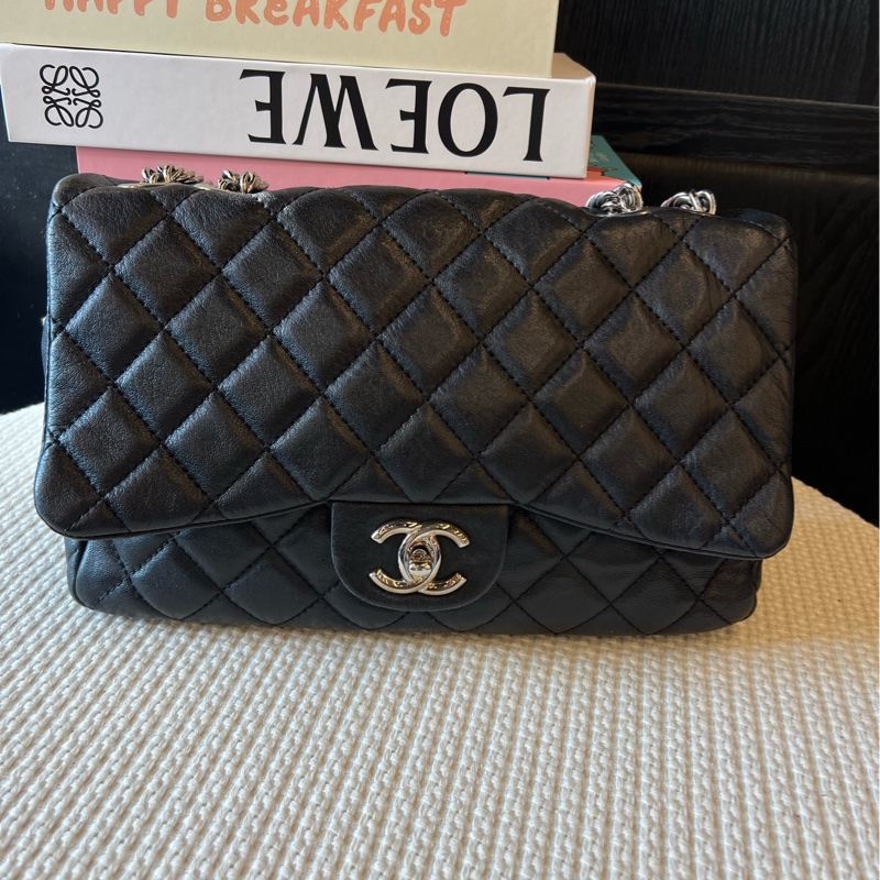 Chanel香奈兒 黑色銀色五金 30底長 口蓋包 11開-1