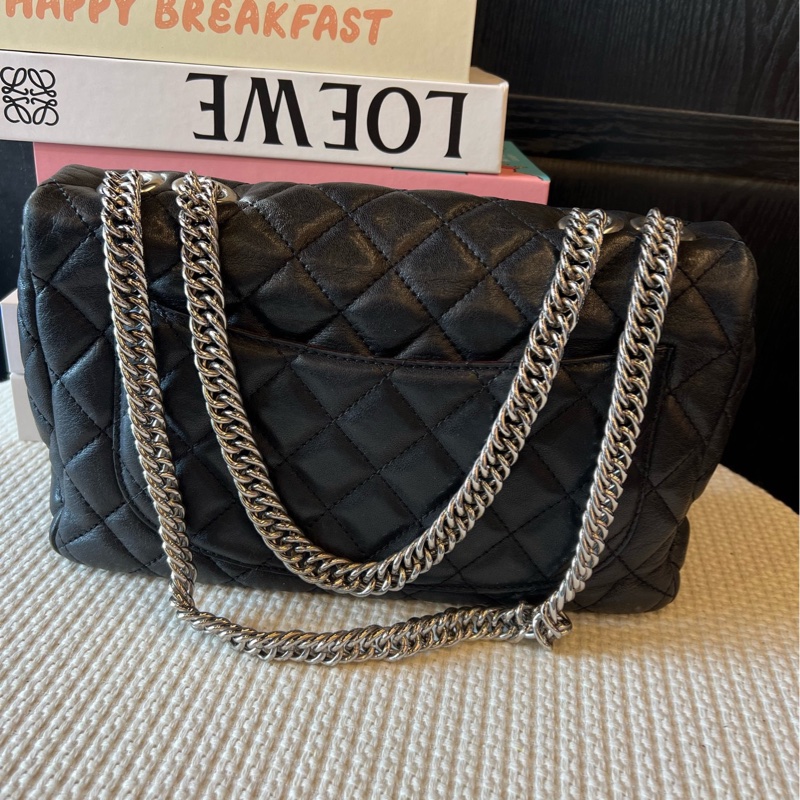 Chanel香奈兒 黑色銀色五金 30底長 口蓋包 11開-2