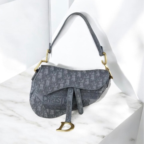 「JL精品代購」97新 Dior Saddle灰色馬鞍包