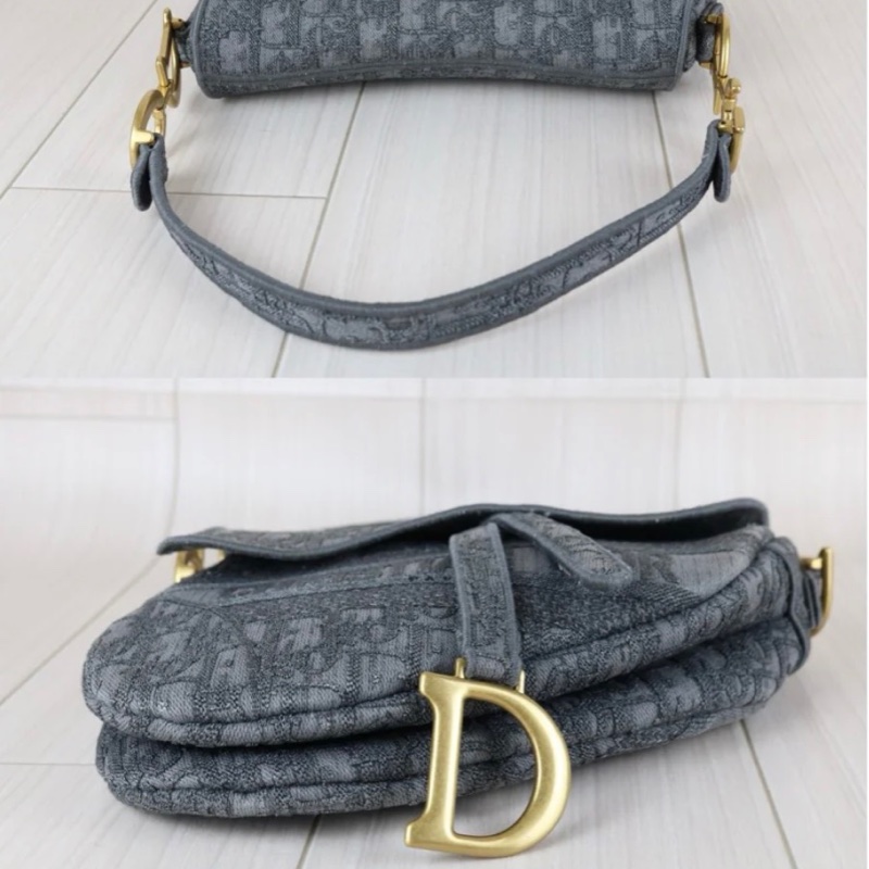 「JL精品代購」97新 Dior Saddle灰色馬鞍包-5