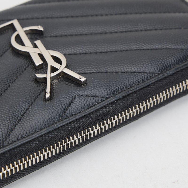 二手YSL 拉鍊長夾/黑銀牛皮-4