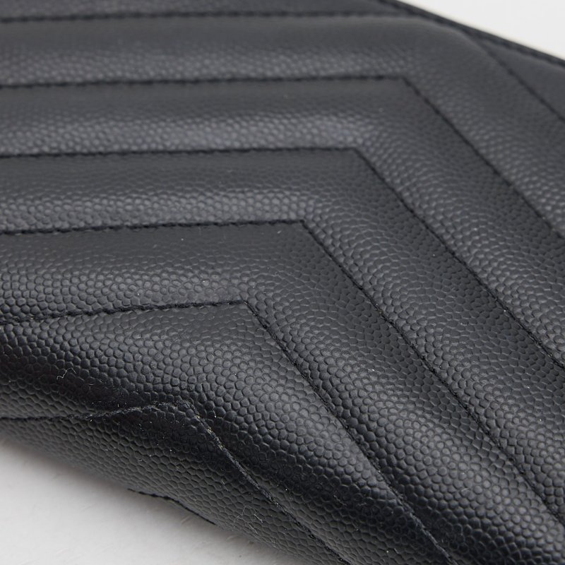 二手YSL 拉鍊長夾/黑銀牛皮-5