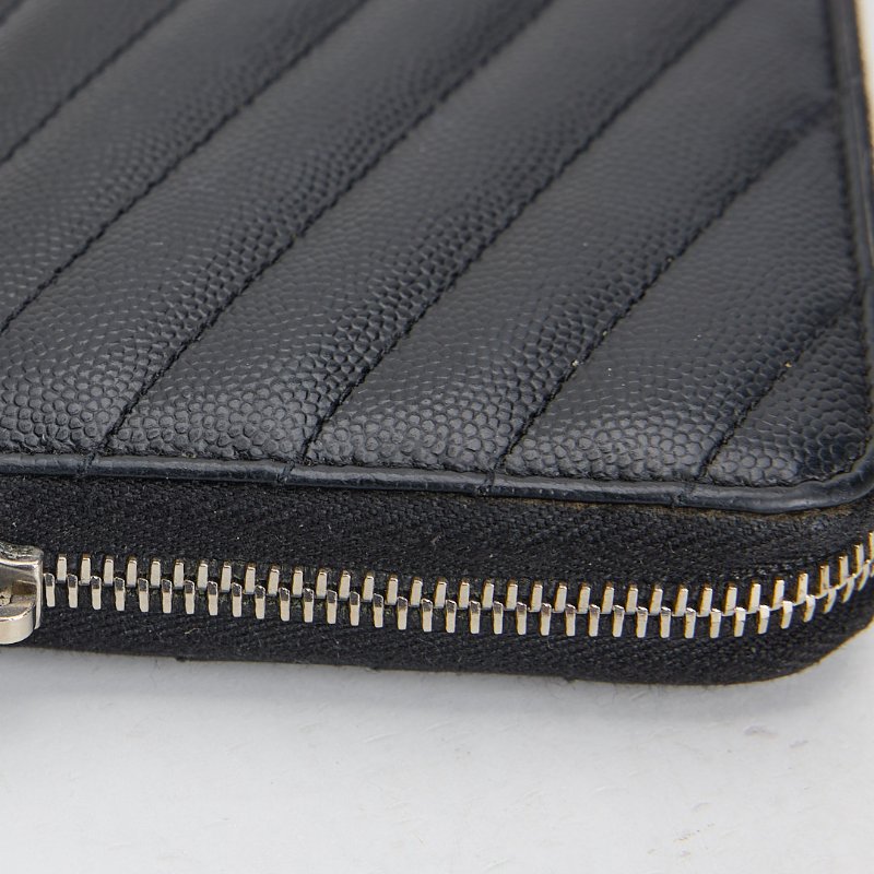 二手YSL 拉鍊長夾/黑銀牛皮-7