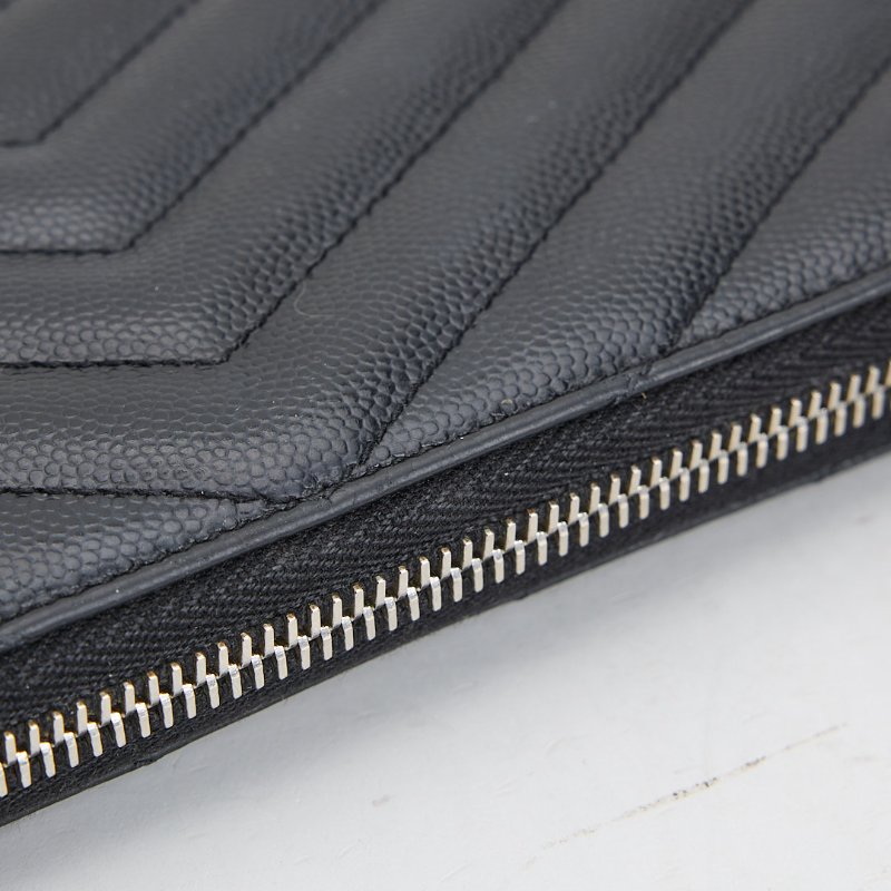 二手YSL 拉鍊長夾/黑銀牛皮-8