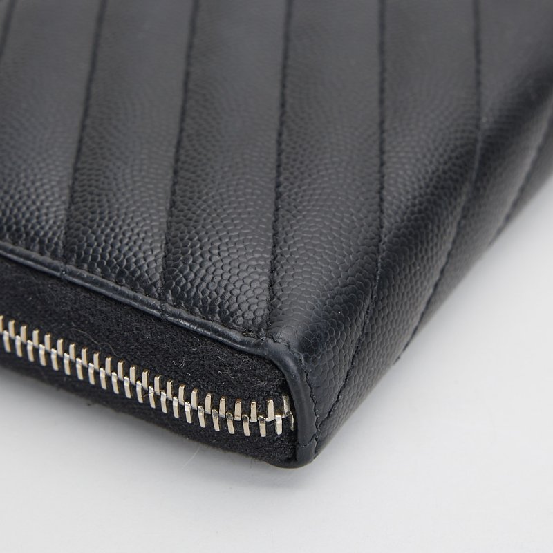 二手YSL 拉鍊長夾/黑銀牛皮-10