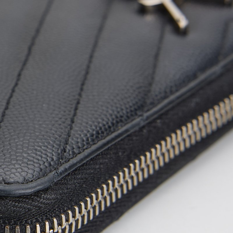 二手YSL 拉鍊長夾/黑銀牛皮-11
