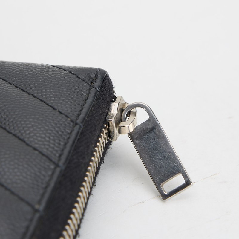 二手YSL 拉鍊長夾/黑銀牛皮-12