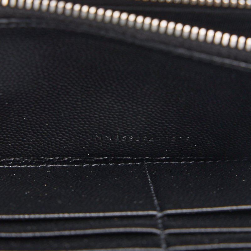 二手YSL 拉鍊長夾/黑銀牛皮-14