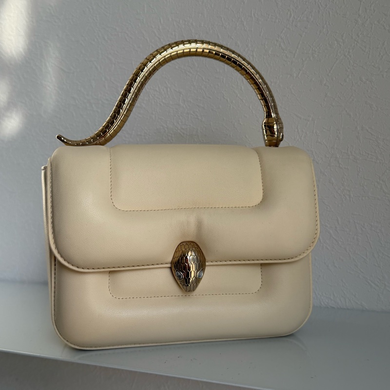 Bvlgari 寶格麗蛇頭兩用米色包-5