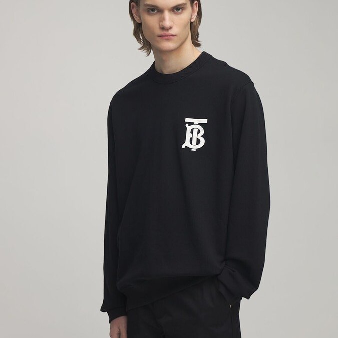 BURBERRY TB LOGO 黑色長袖衛衣/ 大學T-0