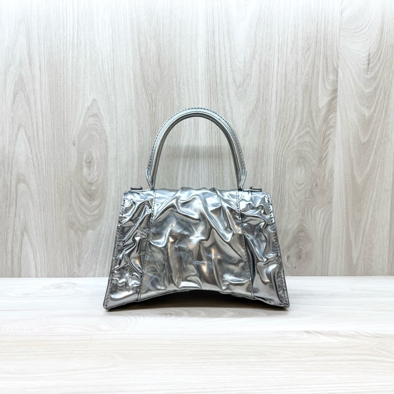 Balenciaga銀色抓皺羊皮小號Hourglass沙漏手提側背包751497-1